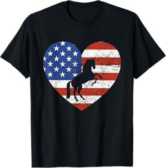 Horse American Flag Heart 4th of July USA Patriotic Pride T-Shirt