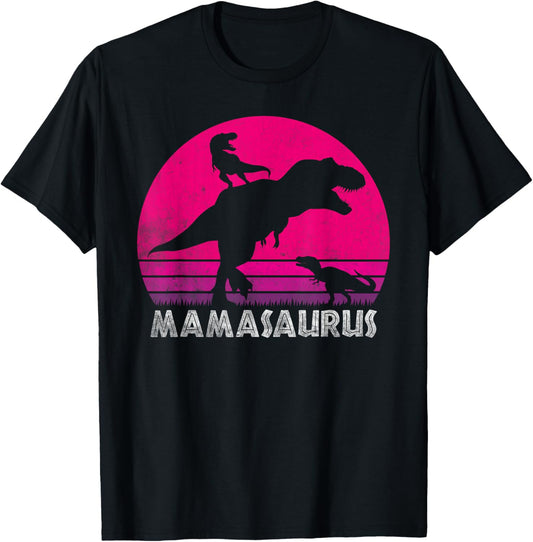 Vintage Retro 2 Kids Mamasaurus Sunset Funny Gift For Mother T-Shirt