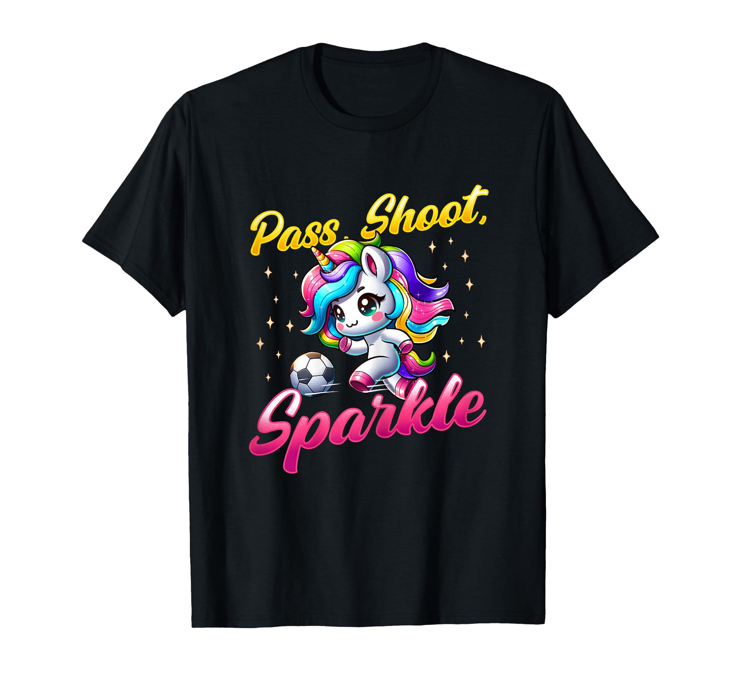 Pass Shoot Sparkle Soccer Player Unicorn Women Girls T-Shirt