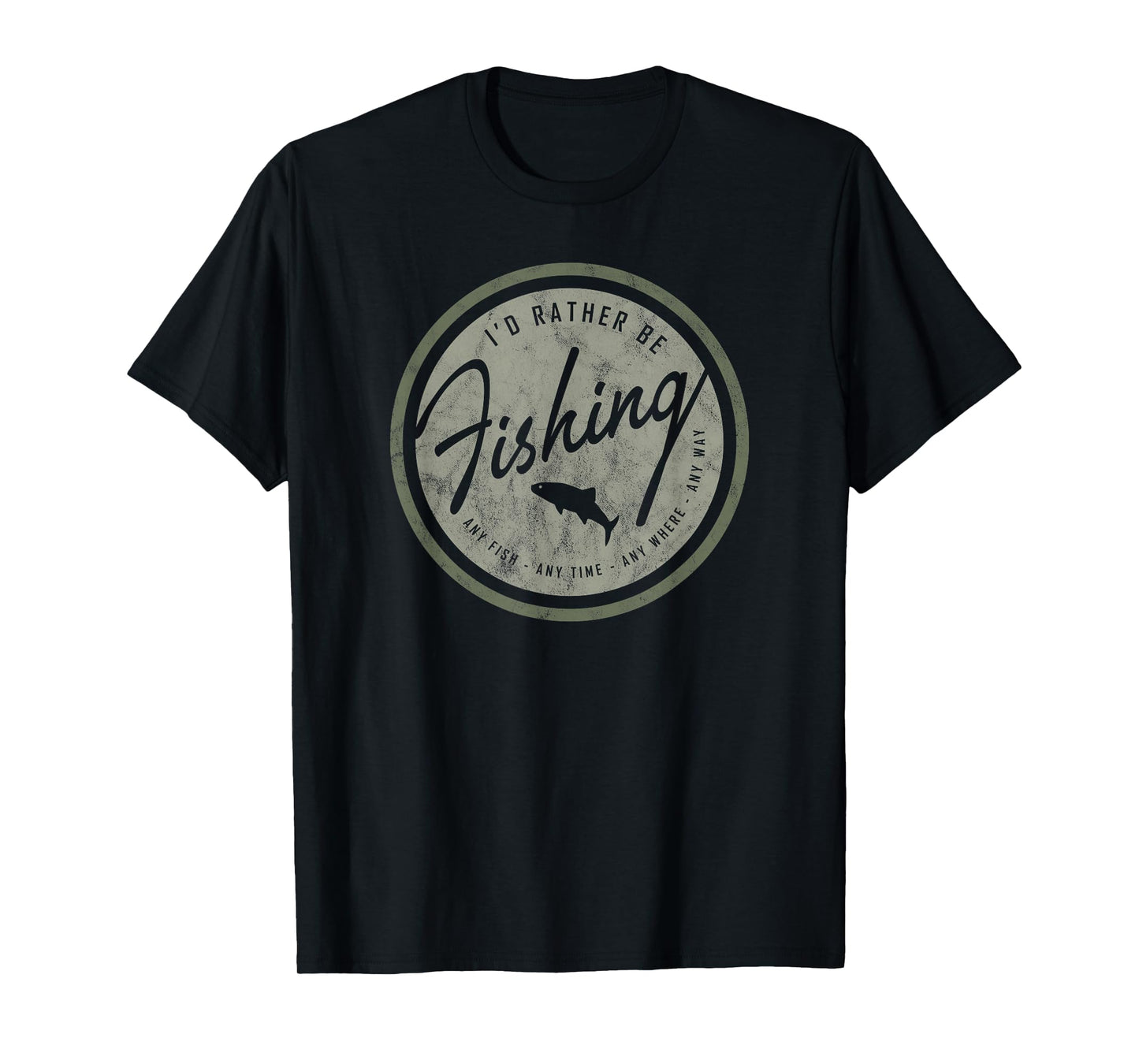 River Monkey Unisex-Adults Kids Retro Distressed Olive on Dark T-Shirt Fishing T-Shirt Small Black Short Sleeve