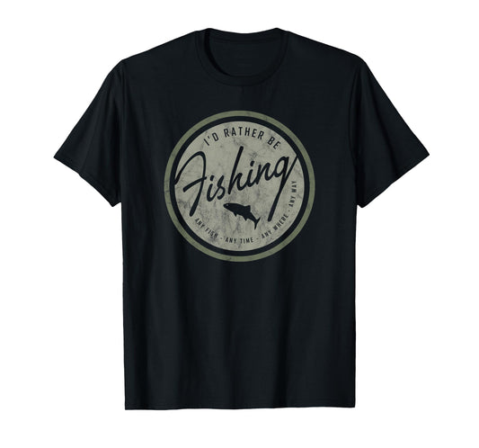 River Monkey Unisex-Adults Kids Retro Distressed Olive on Dark T-Shirt Fishing T-Shirt Small Black Short Sleeve