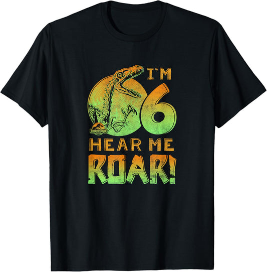 Jurassic Park Velociraptor Roaring 6 Years Old Birthday T-Shirt