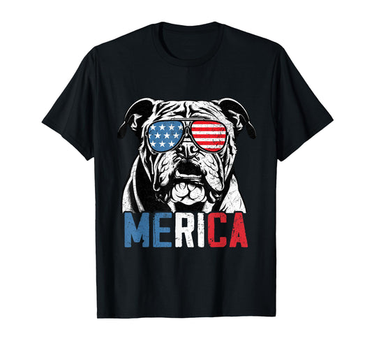 Patriotic English Bulldog Dog Merica 4th Of July Funny T-Shirt for Men Women Kids