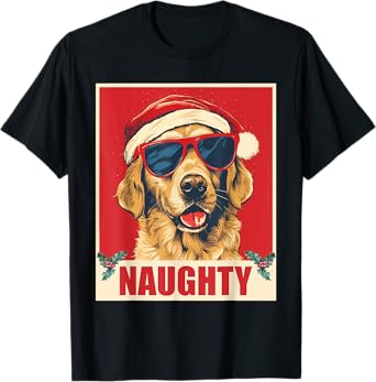 Funny Golden Retriever Christmas Naughty Vintage T-Shirt