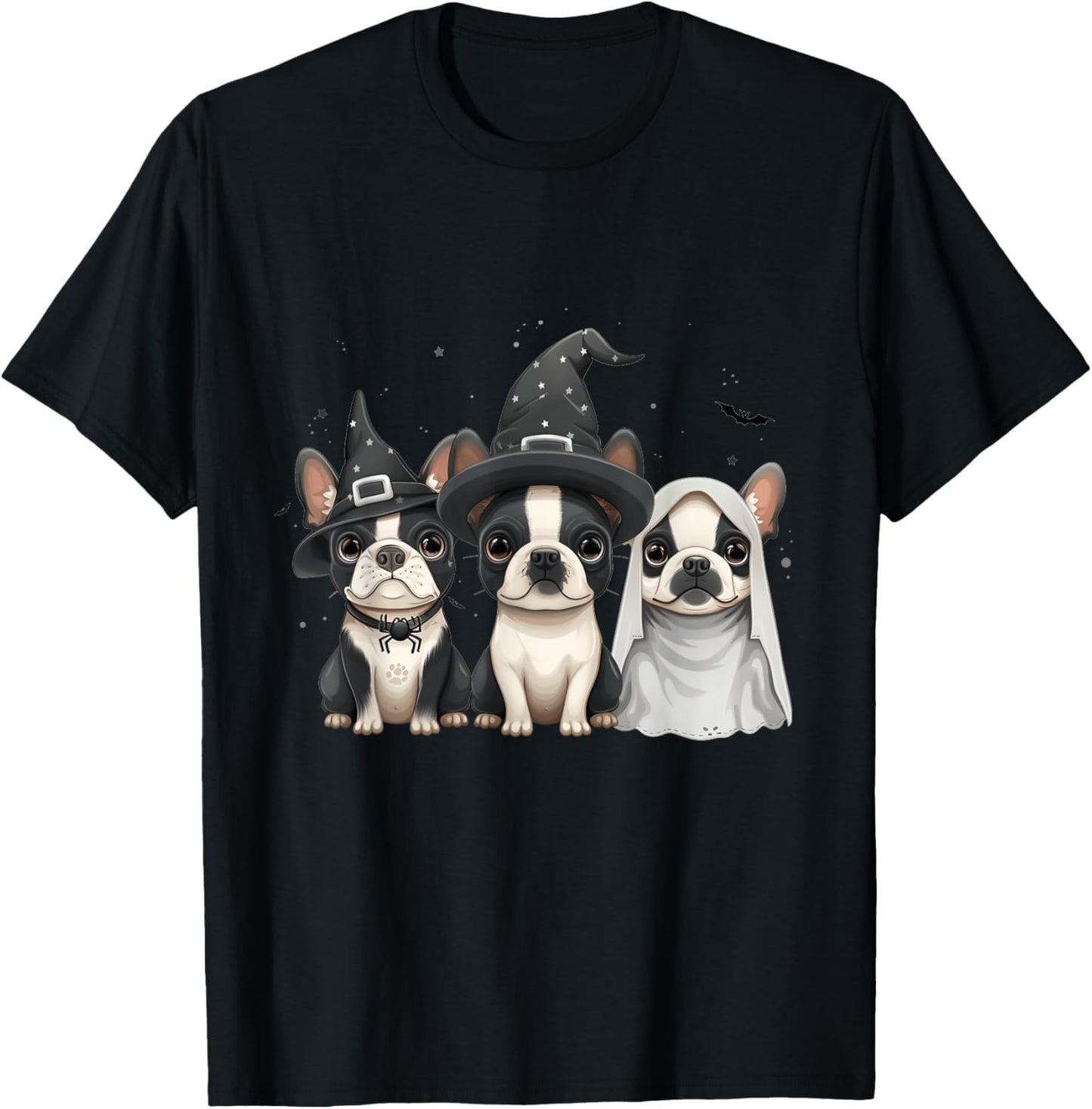 Cute Halloween Boston Terrier Dogs Witch Hat Ghost Dog T-Shirt