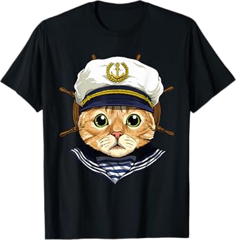 Boat Captain Cat Sailing Boat Lover Owners Sailor Cat Lover T-Shirt for Men Women Girls Kids