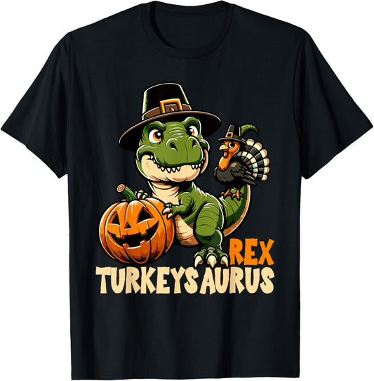 Dinosaur Thanksgiving Outfit Fall Boys Kids Toddler Turkey T-Shirt