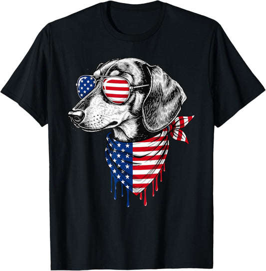Dachshund Dog Patriotic 4th of July American USA Flag T-Shirt