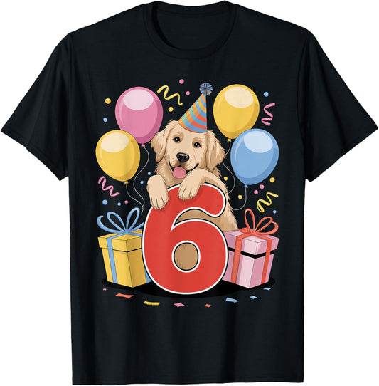 6th birthday boy girl 6 years old six Golden Retriever T-Shirt