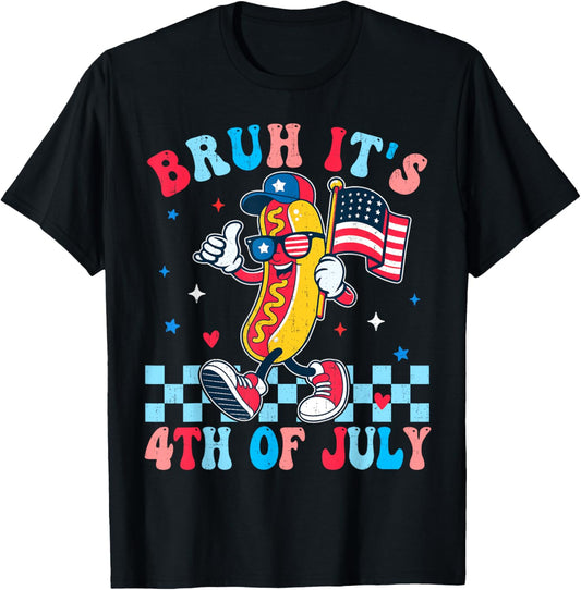 Bruh It’s July 4th Funny Hotdog Peace Cool USA Flag T-Shirt