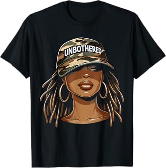 Unbothered Black Woman With Cap Camo Afro T-Shirt