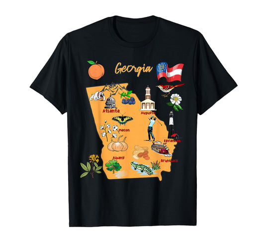 tourism map of Georgia state, USA, major cities, flag T-Shirt
