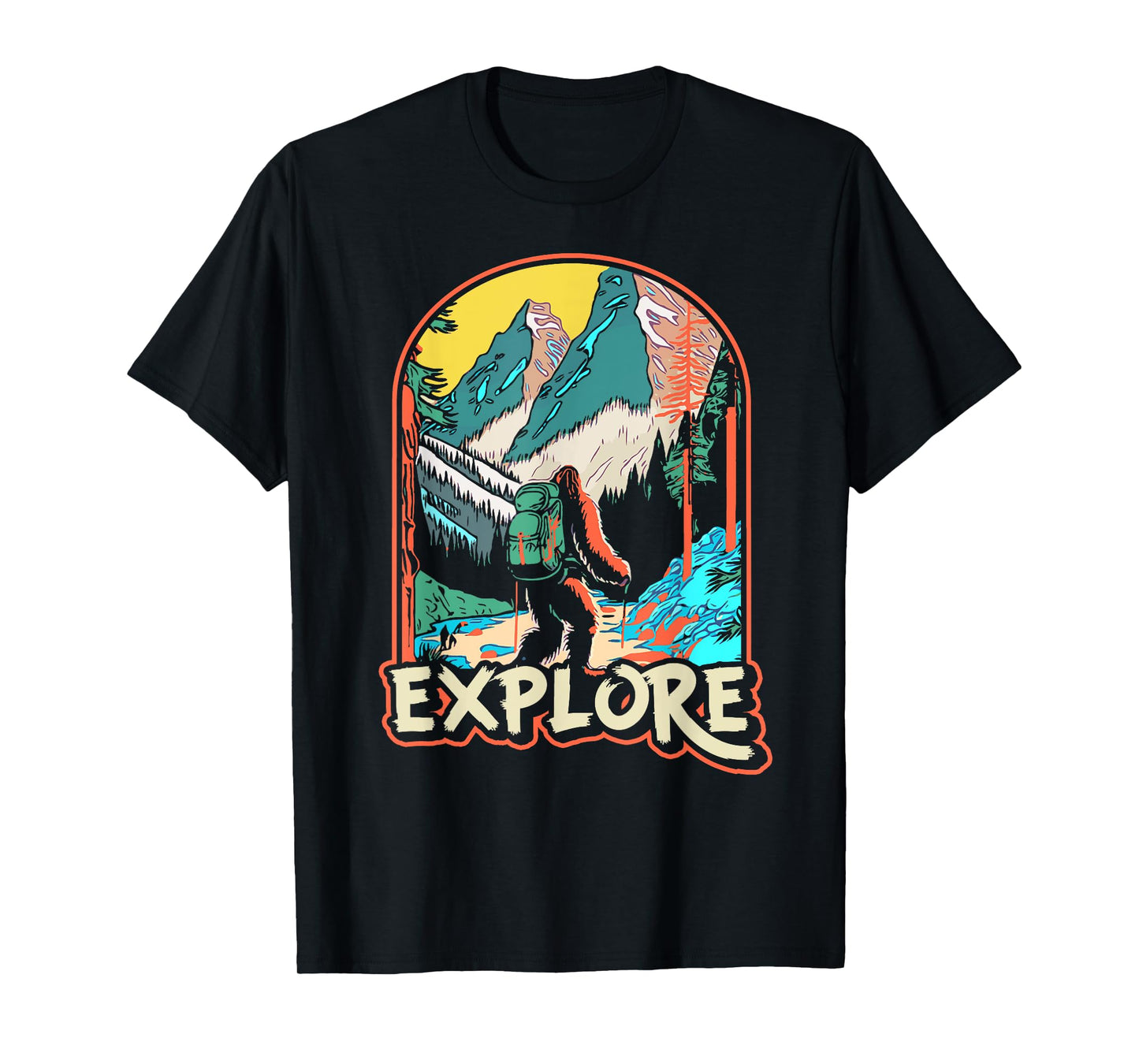 Explore! Hiking Bigfoot Sasquatch In Mountains & Nature T-Shirt