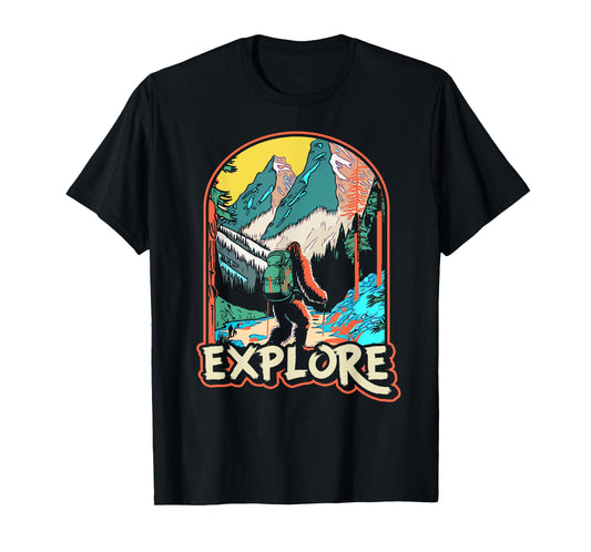 Explore! Hiking Bigfoot Sasquatch In Mountains & Nature T-Shirt