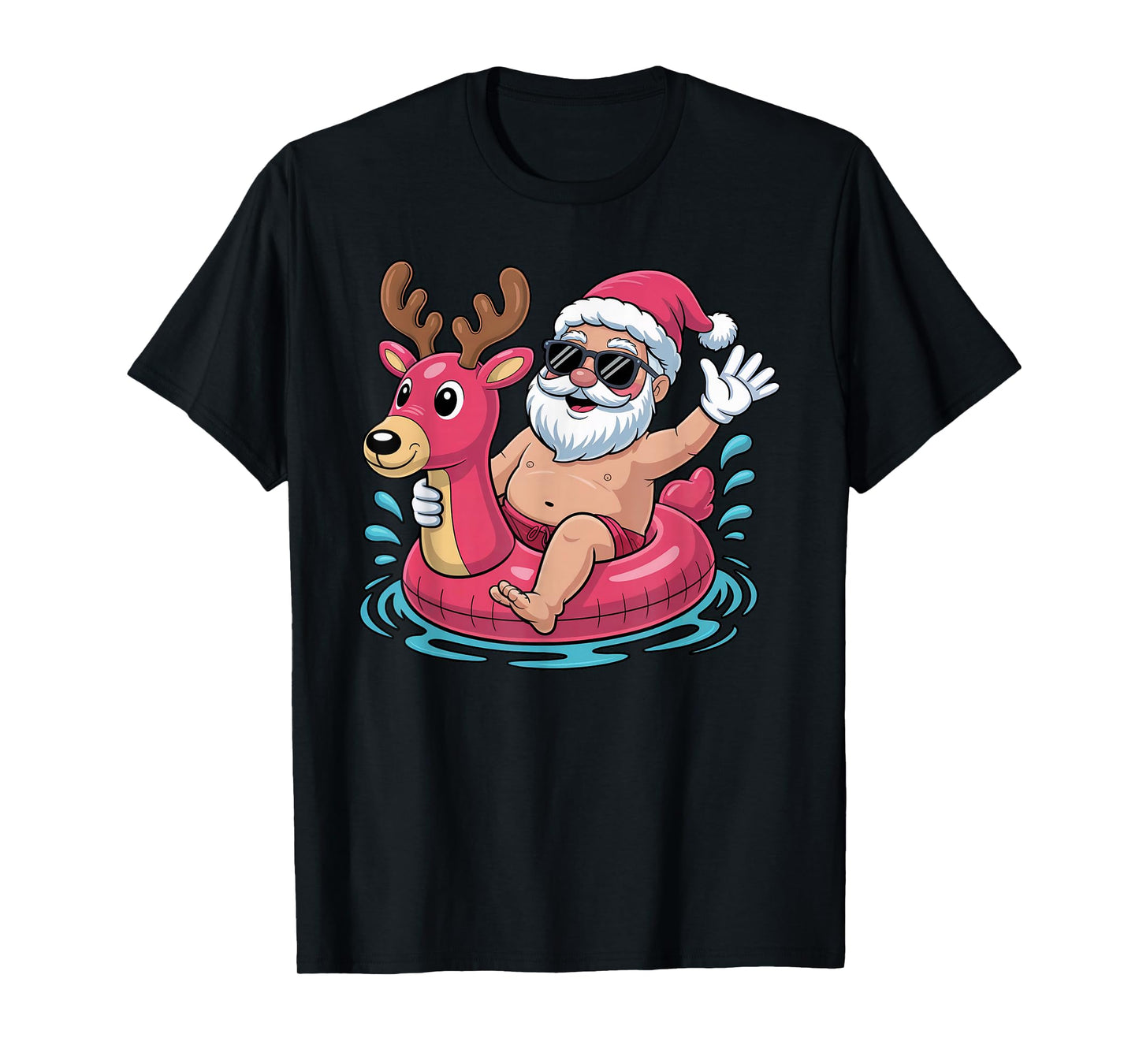 Santa Swimming At Pool Christmas in Summer July Beach Party T-Shirt