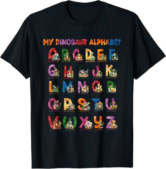 Types of Dinosaurs A-Z Alphabet ABC Dino Identification Kids T-Shirt