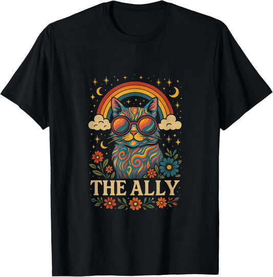 The Ally - Funny Ally Cat Tarot Pride Rainbow Flag T-Shirt