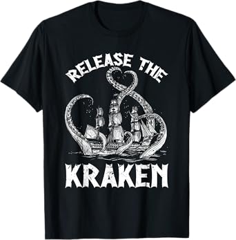 Funny Kraken Sea Monster Apparel Release The Kraken Octopus Sea Creature Unisex Adults & Kids T-Shirt Black Small