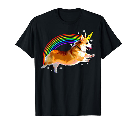 Unicorn Corgi Rainbow Doodle Funny T-Shirt