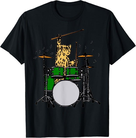Drummer Cat Music Lover Musician Playing The Drums T-Shirt T-Shirt