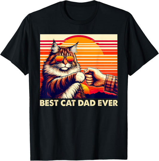 Vintage Best Cat Dad Ever Maine Coon Cat Lover Fathers Day T-Shirt