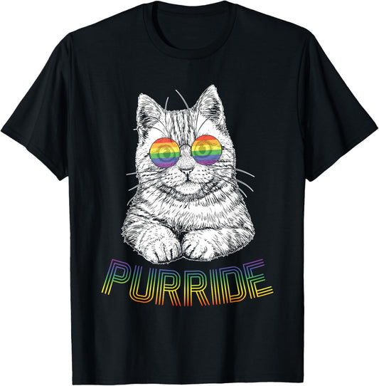 Pride Cat Purride Gay LGBTQ Rainbow Style Gay Cats Funny T-Shirt