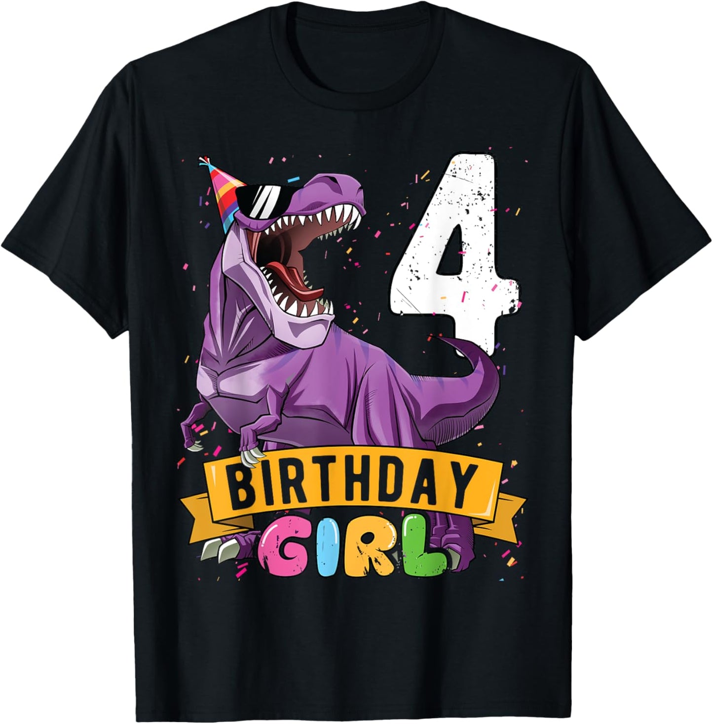 4th Birthday Shirt Birthday Girl T Rex Kids Girls 4 Year Old T-Shirt