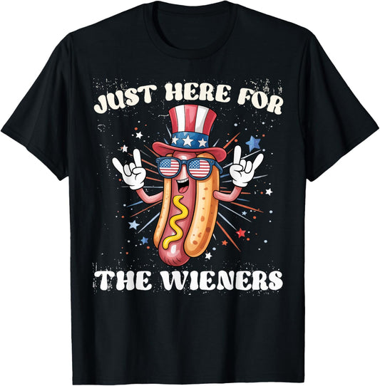I'm Just Here For The Wieners Funny Fourth of July Hot-Dog T-Shirt