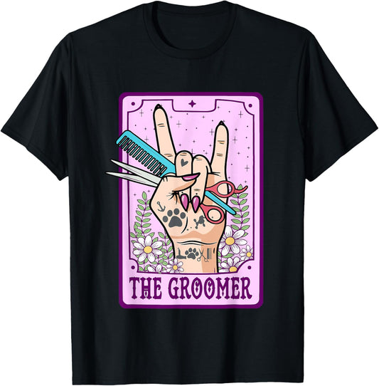 Unisex-Adults Dog Lovers Dog Groomers T-Shirt Black Small Modern Cartoon Fun T-Shirt