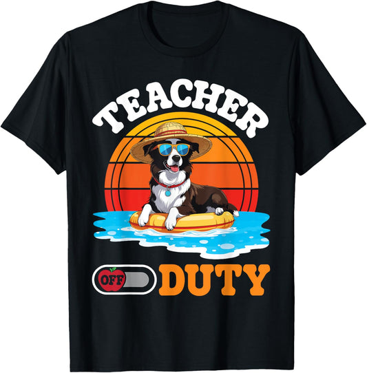 Border Collie Dog At Beach Summer Break Teacher Off Duty T-Shirt