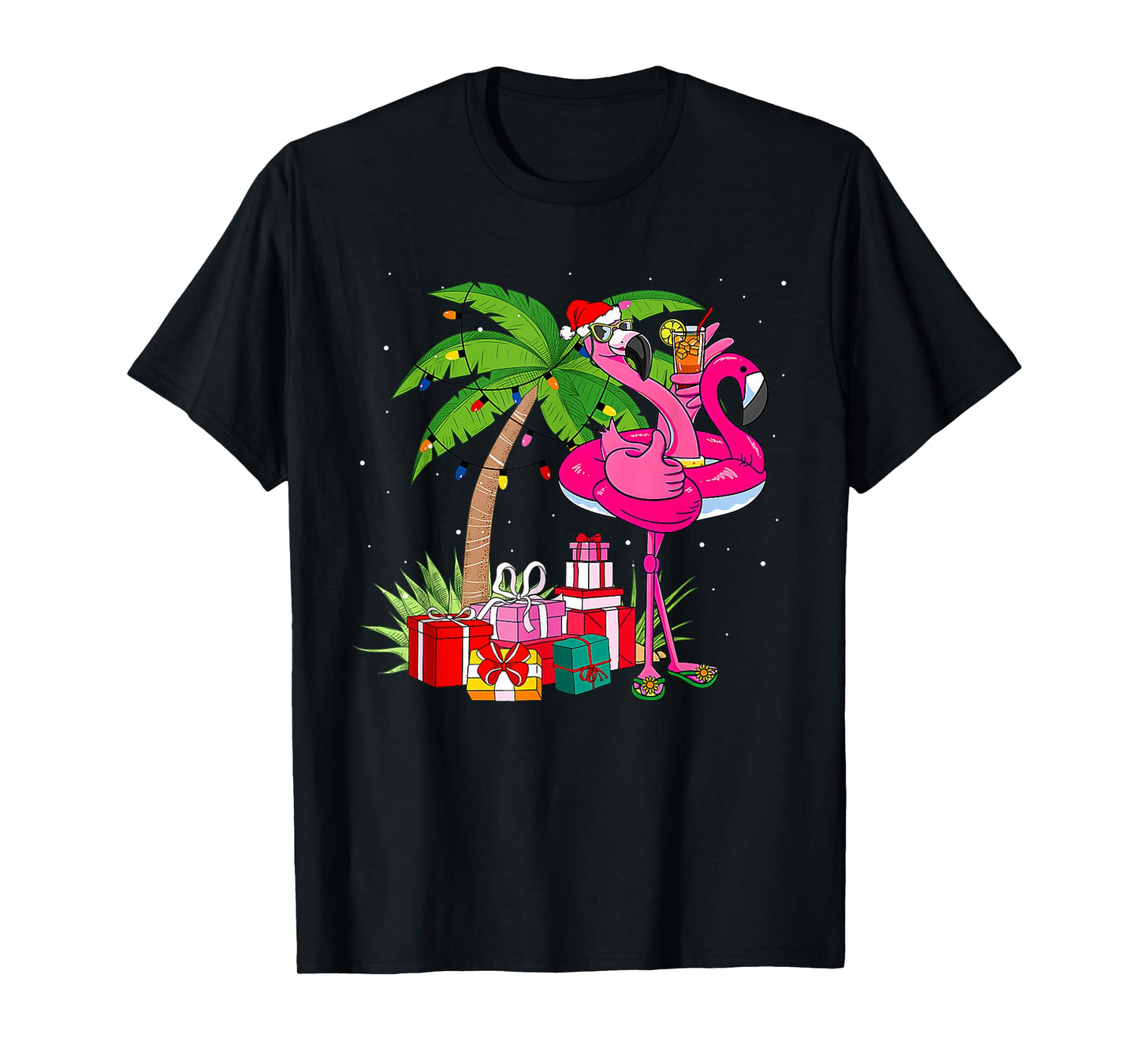 Flamingo Sunglasses Xmas Beach Tropical Christmas in July T-Shirt