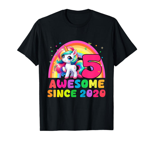 Kids 5 Years Old Unicorn Awesome Since 2020 Girls Boy Kids Party T-Shirt