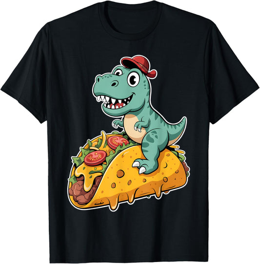 Dinosaur and Taco Lovers Novelty Design Dinosaur Riding Taco T-Shirt