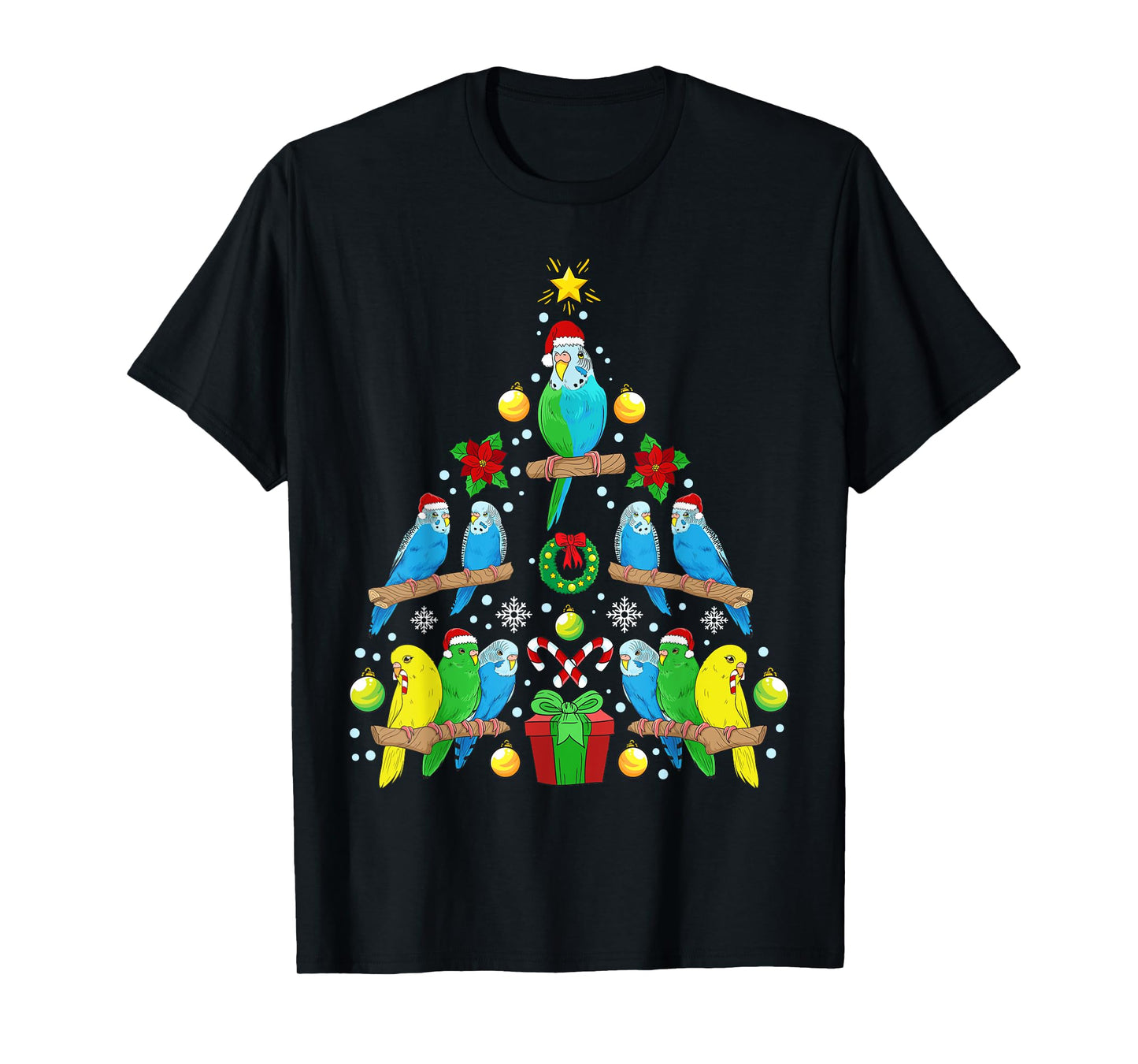 Animals Christmas Tree Presents Budgie Christmas Tree Bird T-Shirt
