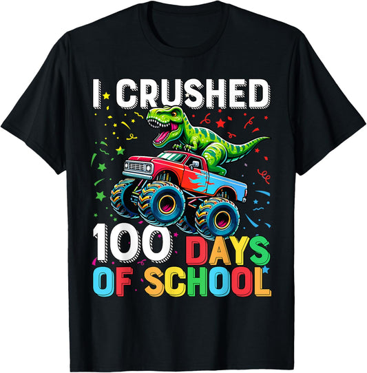 100 Days of School Monster Truck 100th Day of School T-Rex T-Shirt