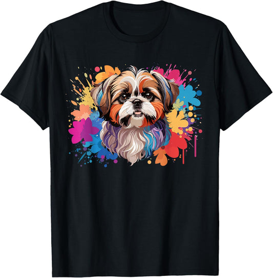 Colorful Splash Art Shih Tzu Portrait ShihTzu Puppy Owners T-Shirt