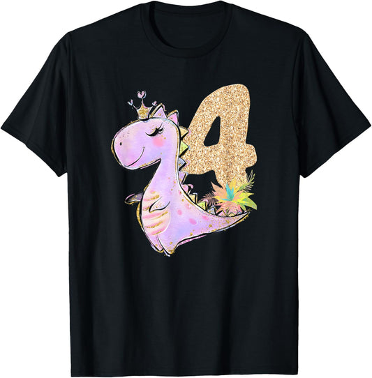 4th Birthday Dinosaur Girl Dino Party Outfit Four T-Shirt