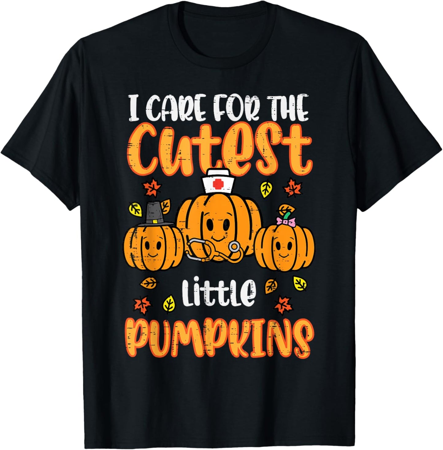 Pumpkins Nurse Halloween Scrub Top Fall Thanksgiving Women T-Shirt