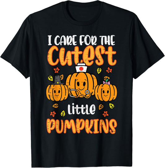 Pumpkins Nurse Halloween Scrub Top Fall Thanksgiving Women T-Shirt