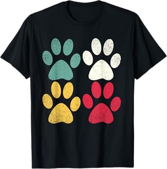 Retro - Vintage Dog Cat Paw Lover Fur Mom Dad T-Shirt