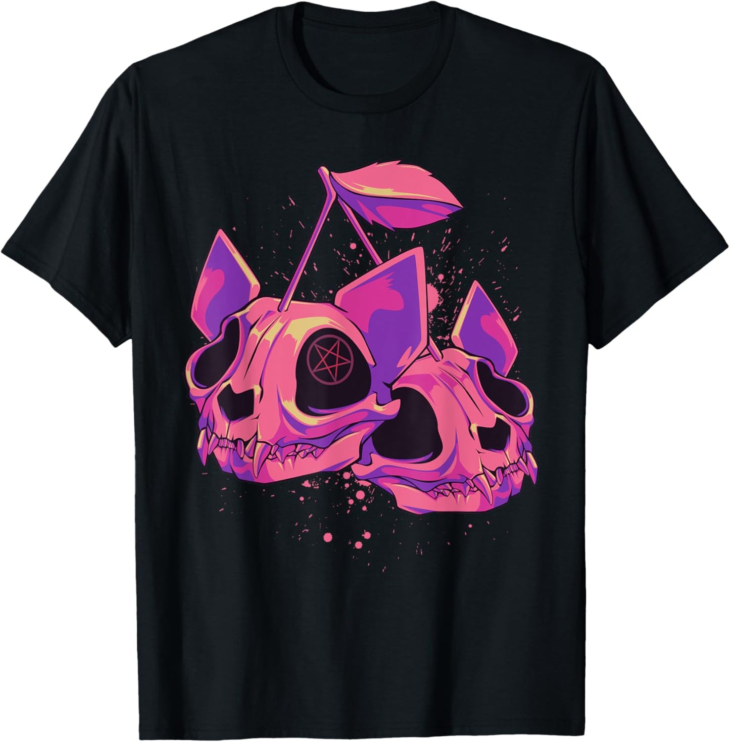 Pastel Goth Soft Grunge Cherry Cat Skulls T-Shirt