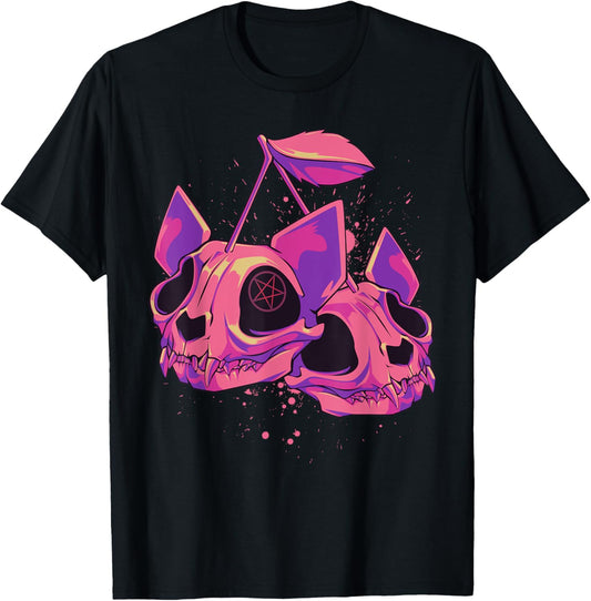 Pastel Goth Soft Grunge Cherry Cat Skulls T-Shirt