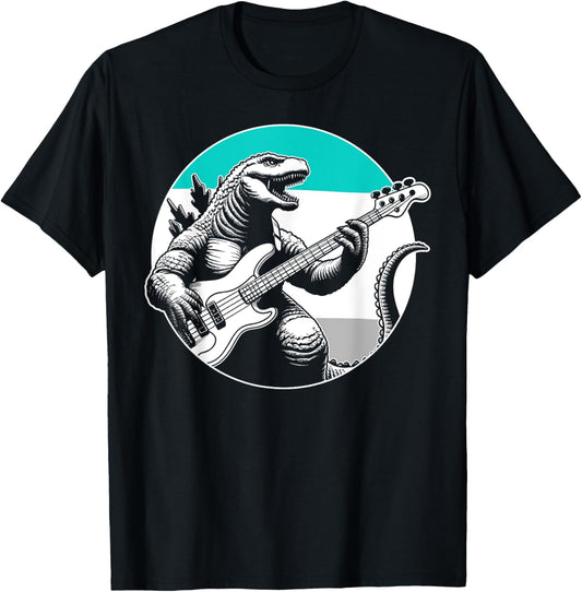 Dinosaur playing bass guitar gifts Bass guitarist T-Rex T-Shirt