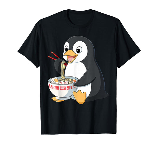 Anime Kawaii Penguin Eating Ramen Noodle Gifts Men Women Kid T-Shirt