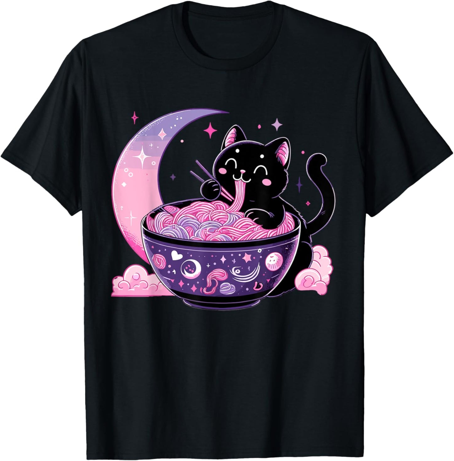 Pastel Goth Aesthetic Kawaii Cat Eating Ramen Noodles T-Shirt