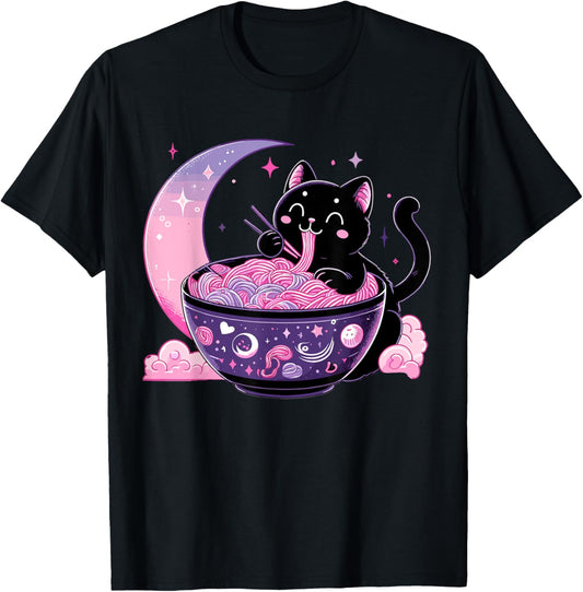Pastel Goth Aesthetic Kawaii Cat Eating Ramen Noodles T-Shirt