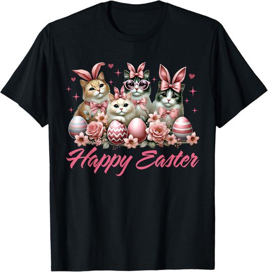 Cute Cat Bunny Happy Easter Cat Lover Kitty Rabbit Cat Mom T-Shirt