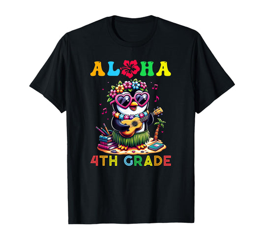 Aloha Fourth Grade Penguin Hawaii Back to School Kids Girl T-Shirt