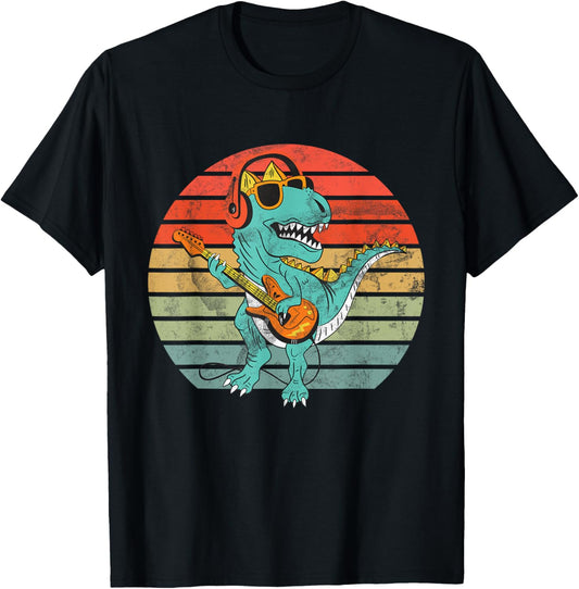 Dinosaur Playing Guitar Player Lover Musician Guitarist Kids T-Shirt
