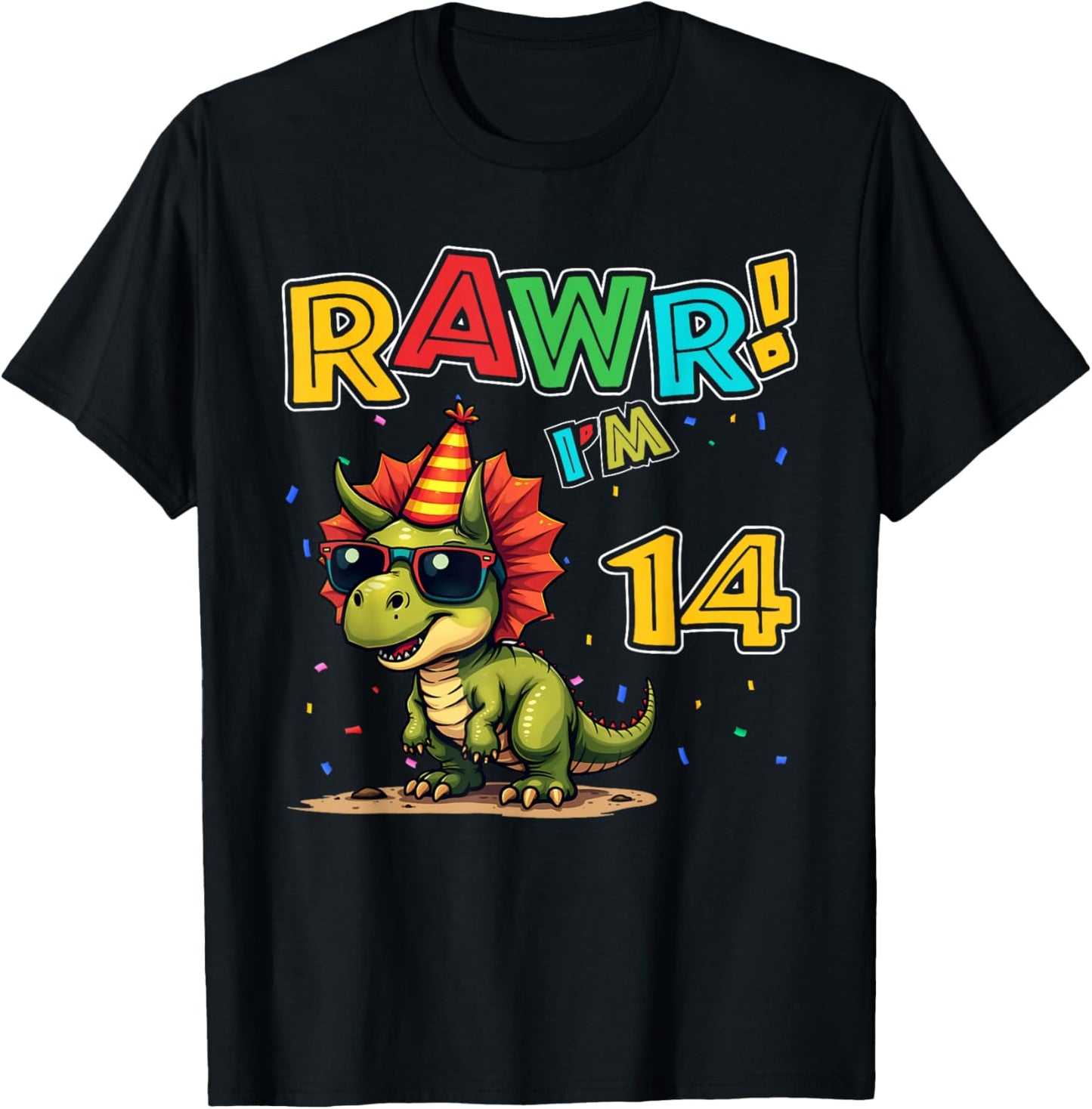 Rawr I'm 14 14th Birthday Triceratops Dinosaur Party Boys T-Shirt